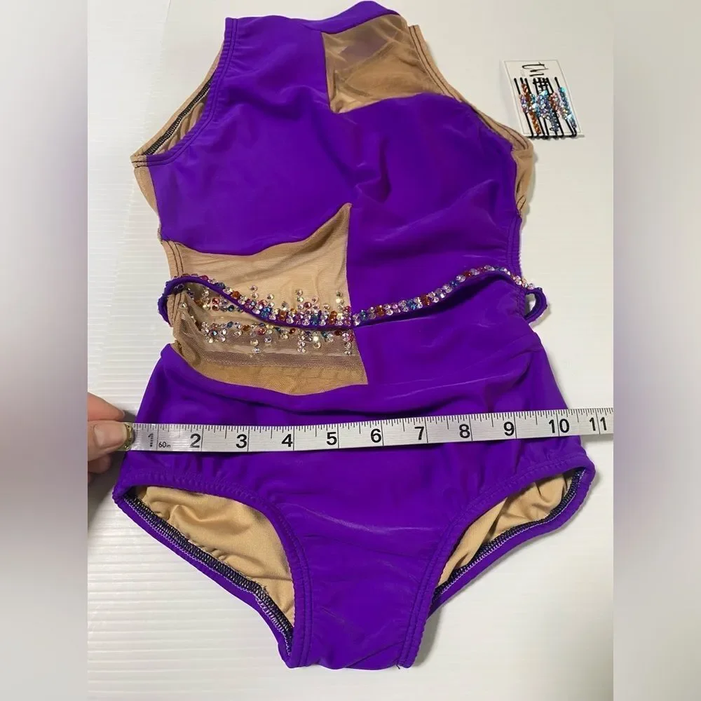 AA dance design solo costume JOURNEY leotard purple mesh cutout LC-large child